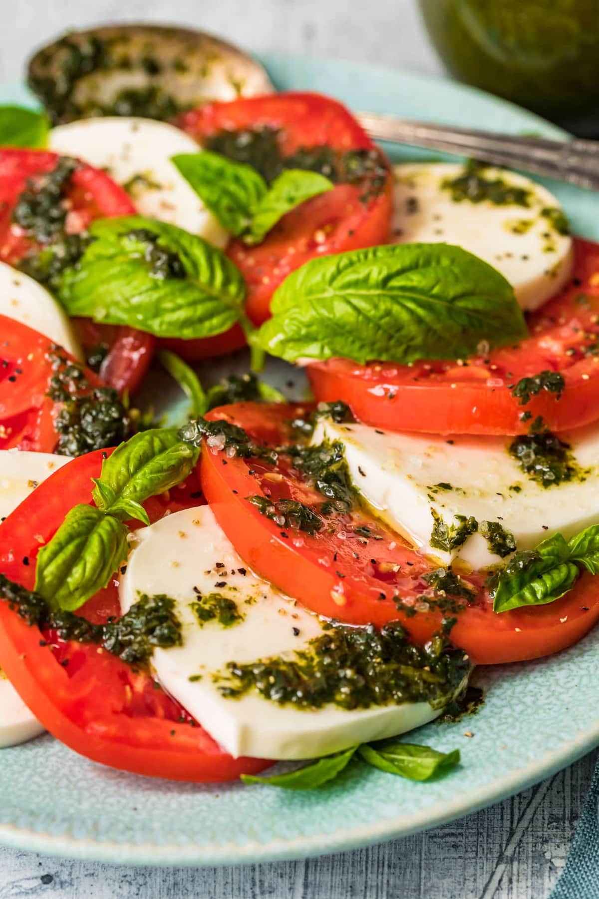 Close up of a caprese salad