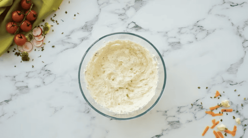 cream cheese in a glass bowl.