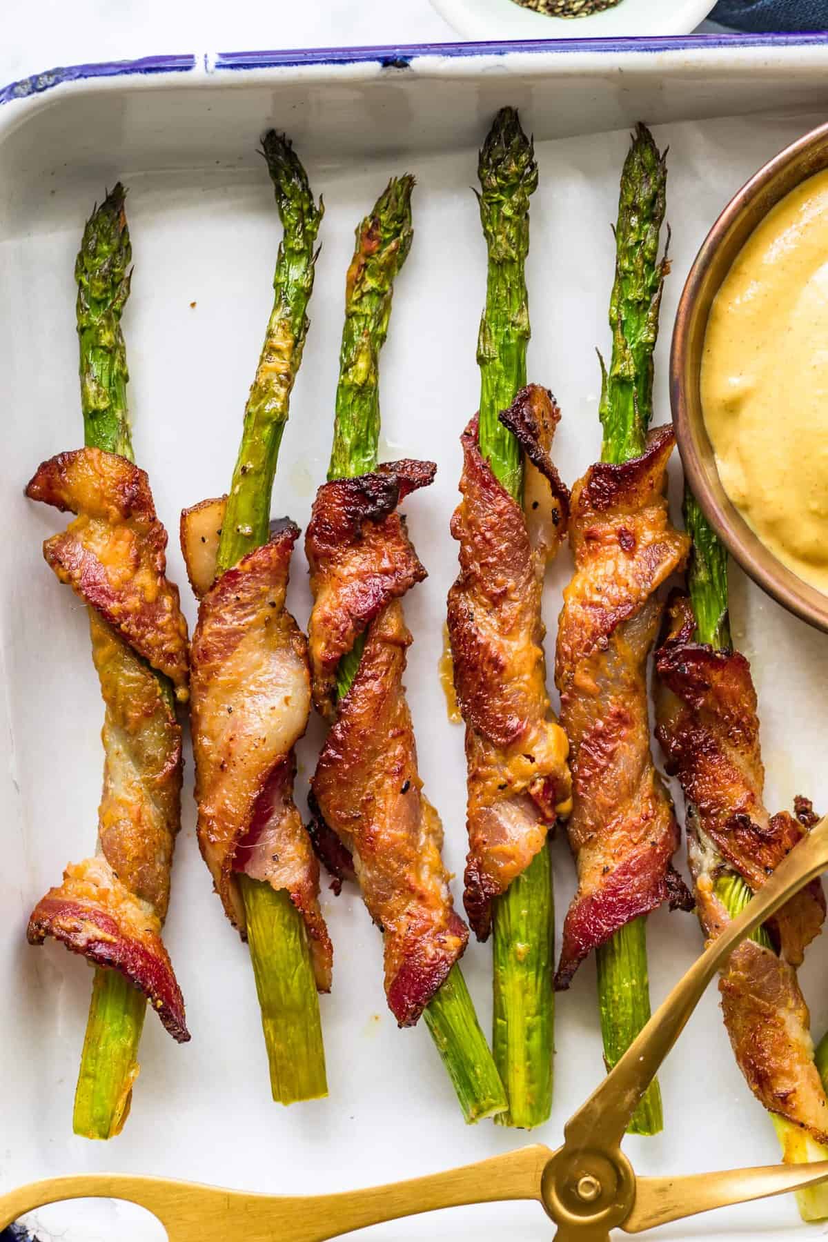 Close up of Bacon Wrapped Asparagus