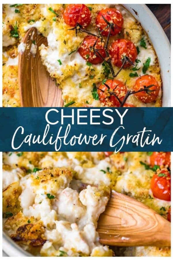 cheesy cauliflower au gratin pinterst collage