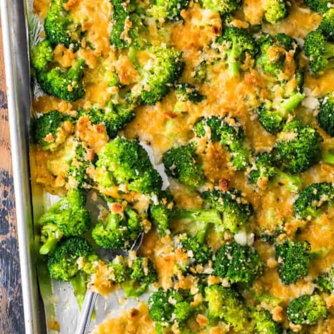 cheesy broccoli on a pan
