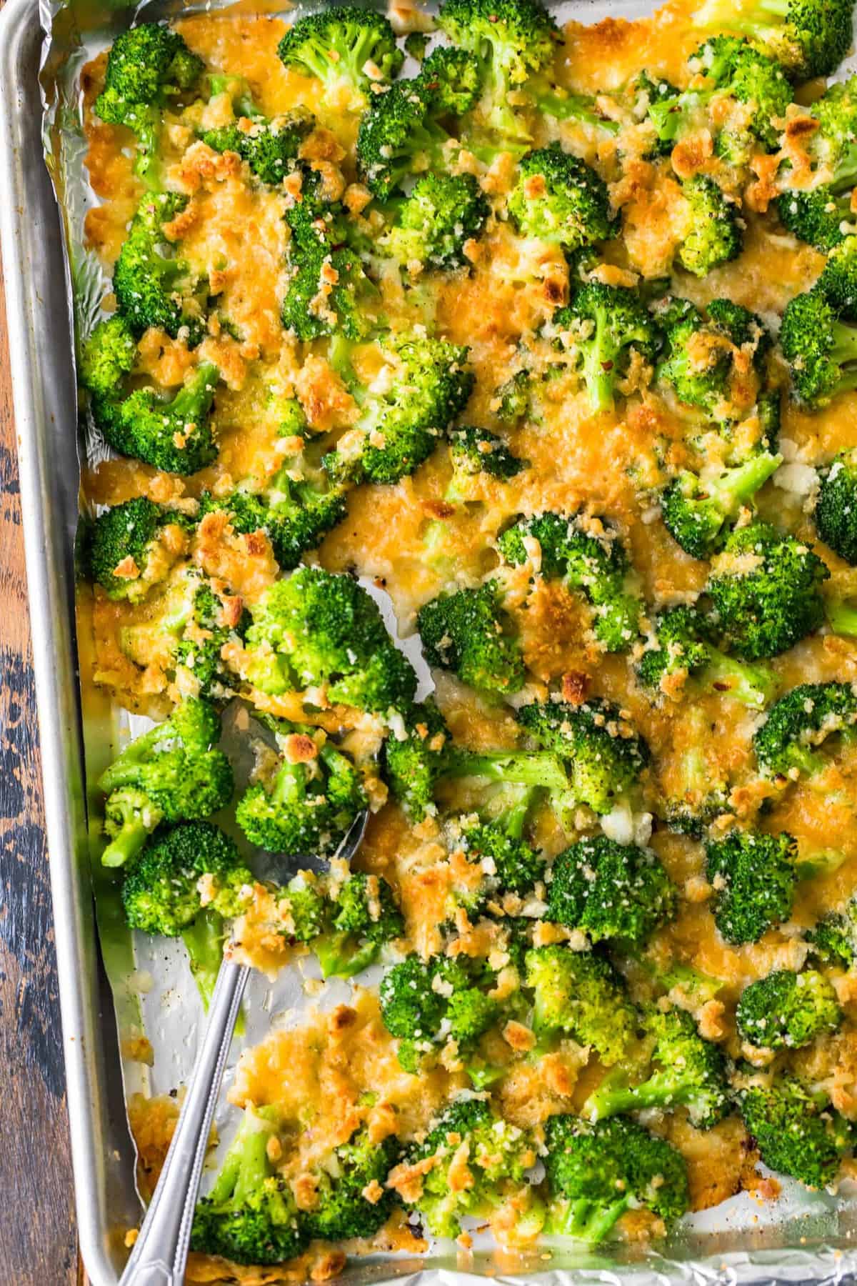 Cheesy Roasted Broccoli on a sheet pan