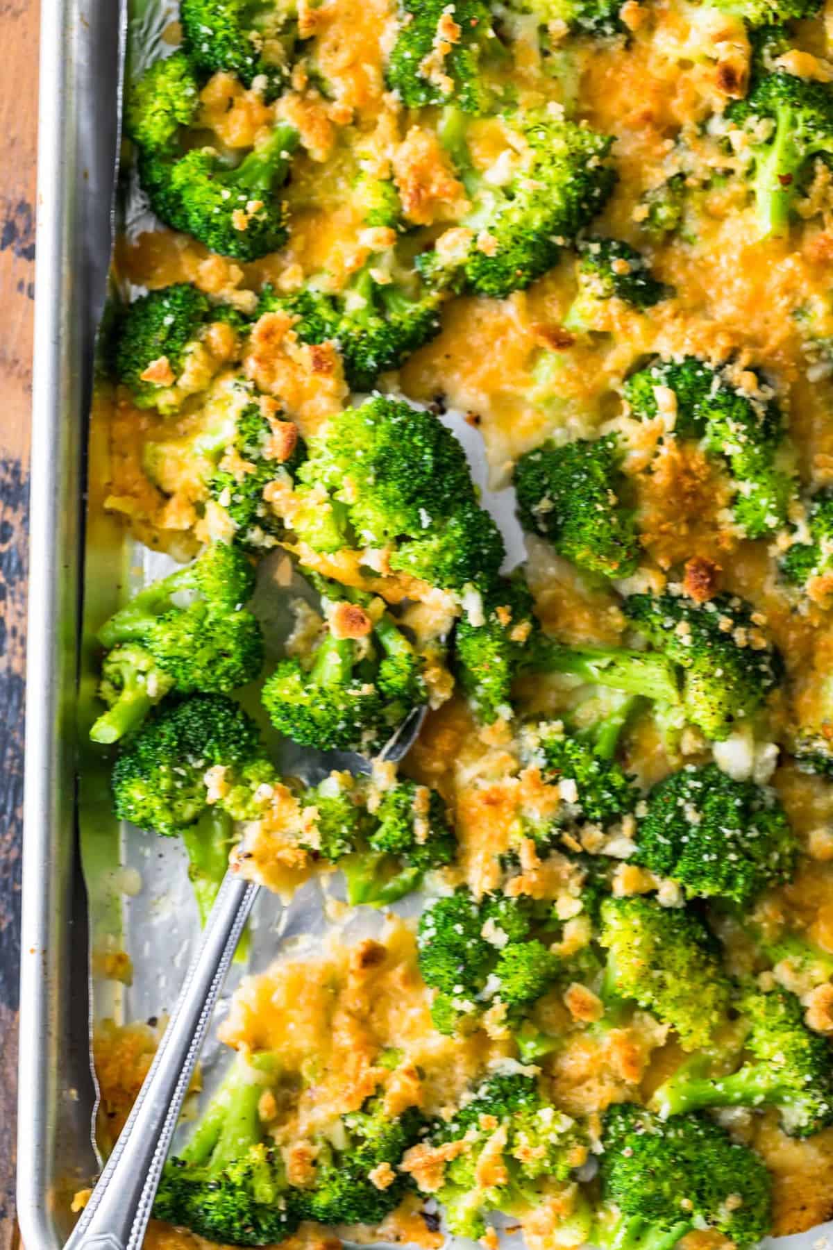 Cheesy Roasted Broccoli ready to serve