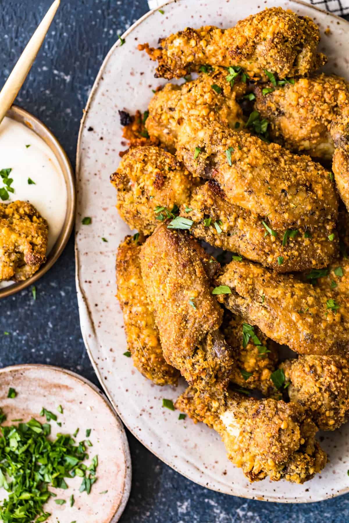 Close up of baked wings on a plate