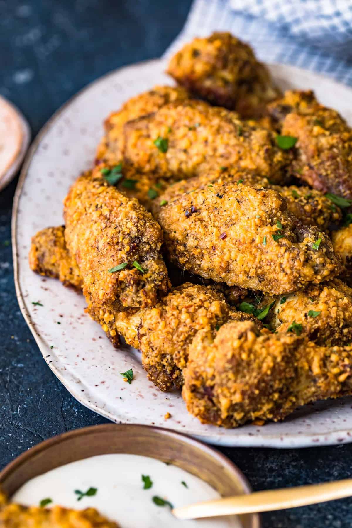 Garlic Parmesan Chicken Wings ready to serve