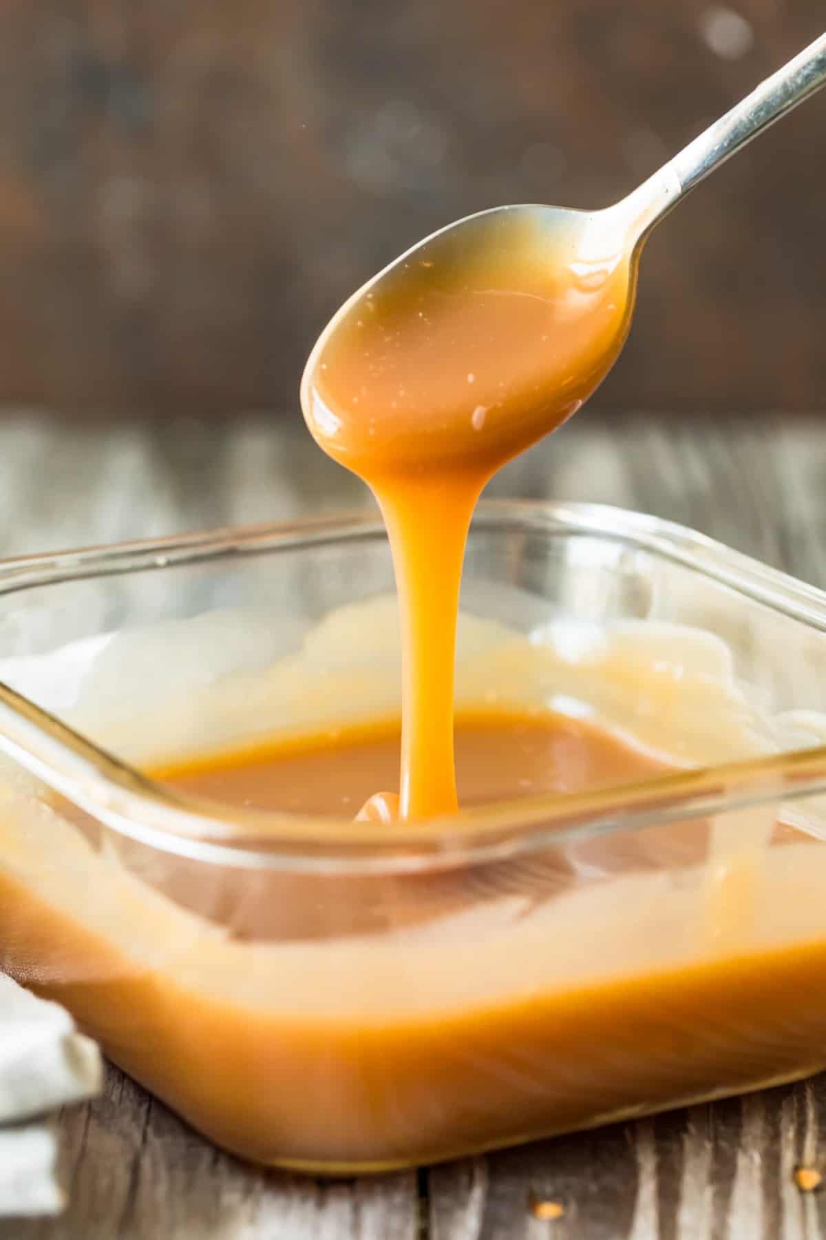 Caramel Sauce on a spoon