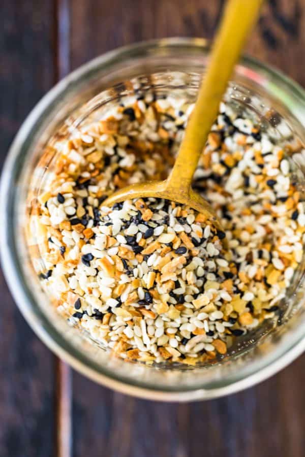 spoon in homemade everything bagel seasoning