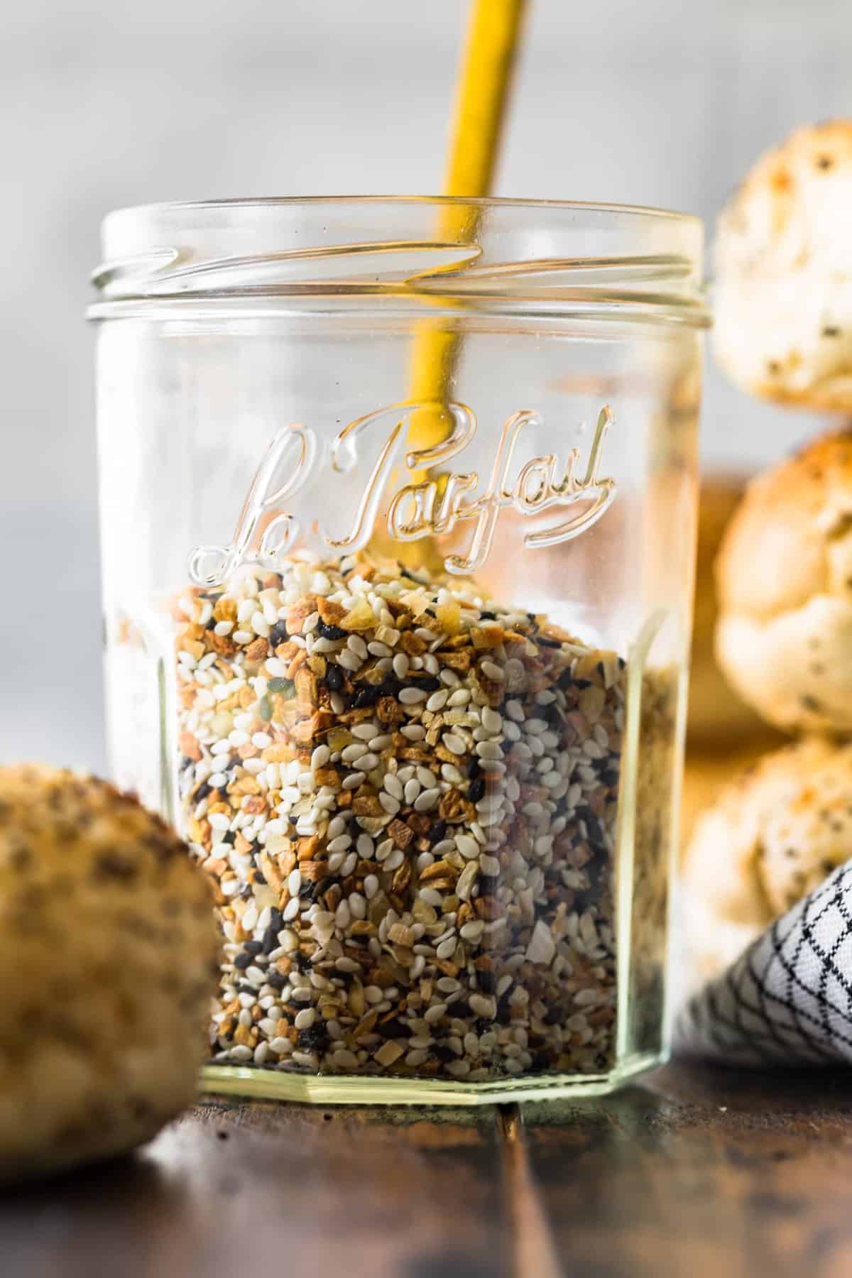 close up view of seasoning in a jar