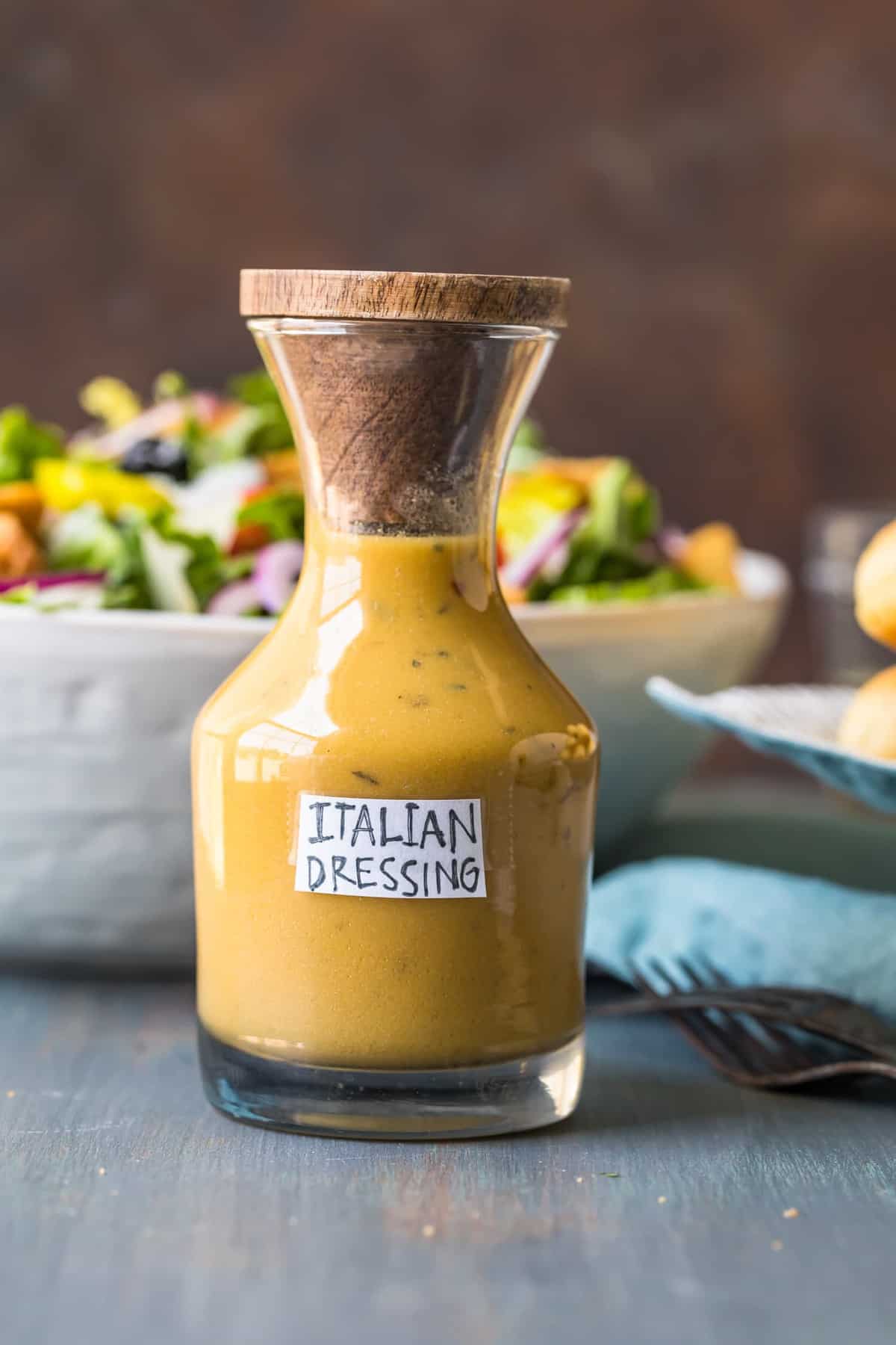 Italian dressing in a labelled glass jar