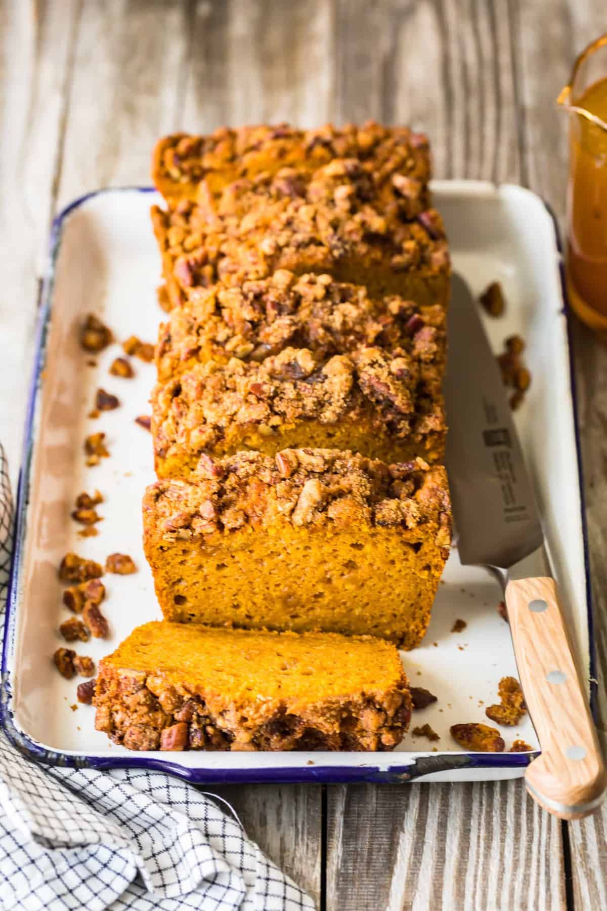 Oatmeal Pumpkin Bread in a white tray