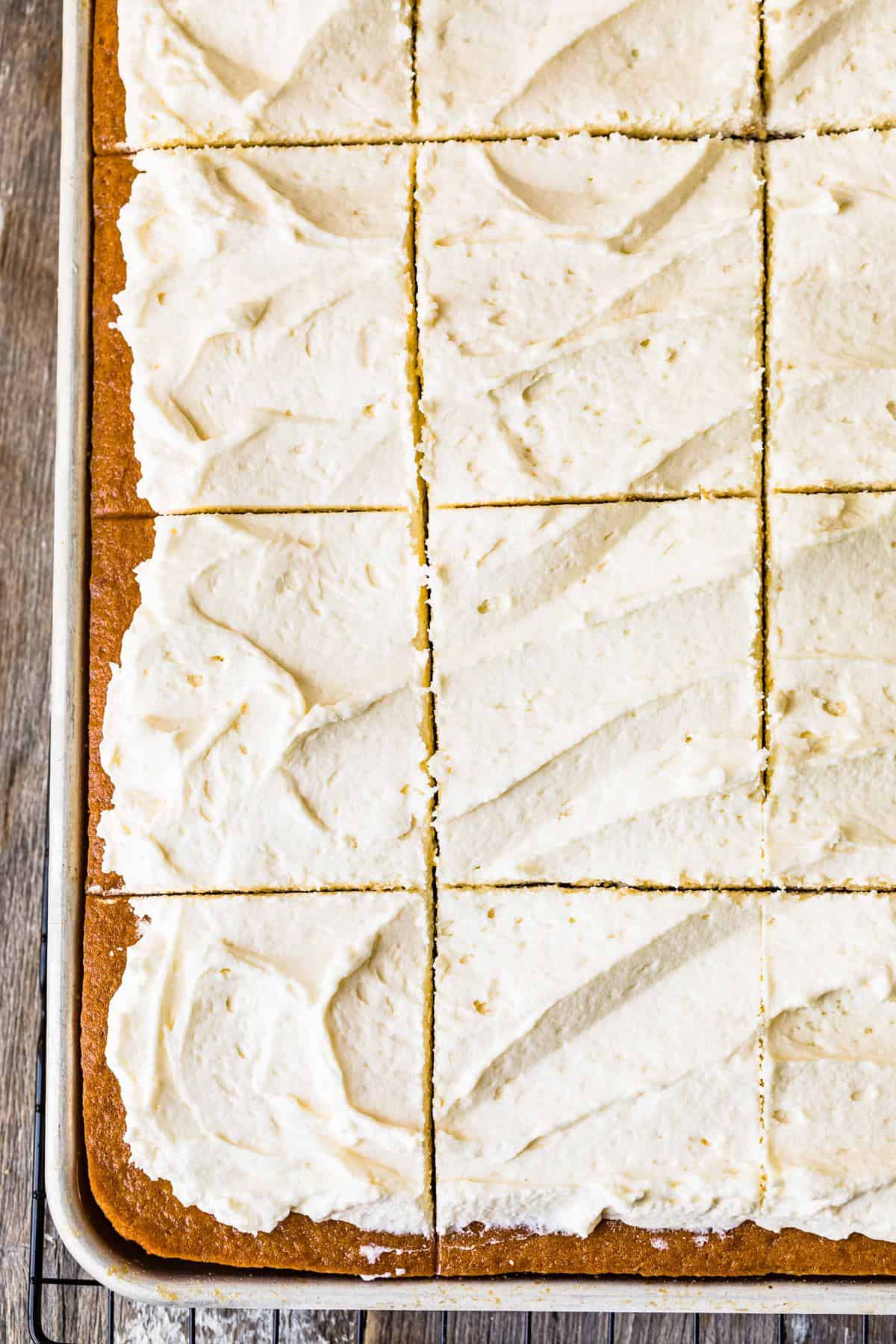The cake cut into squares