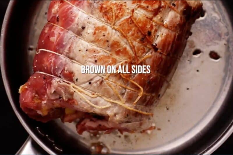 roast the pork roulade on stovetop, 3 minutes each side.