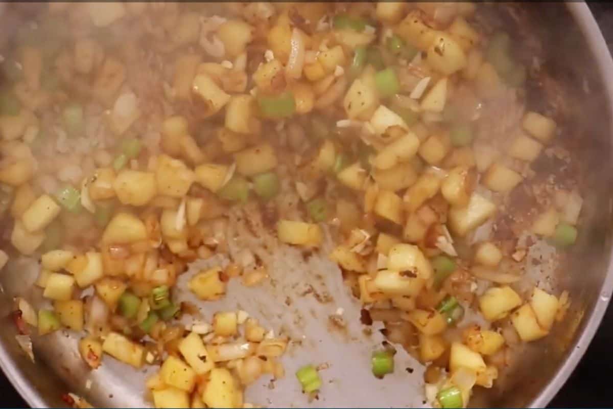 apple, onion, celery cooked along with minced garlic