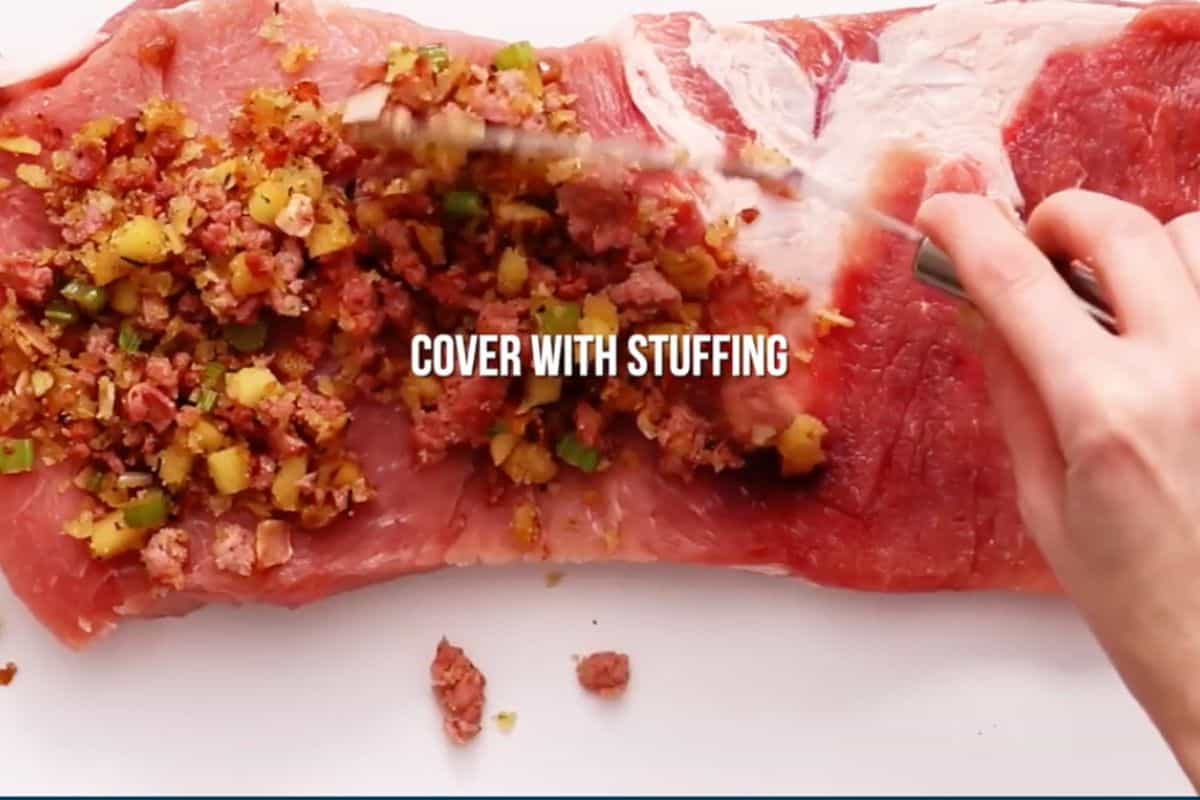 cover pork loin with sausage/apple stuffing