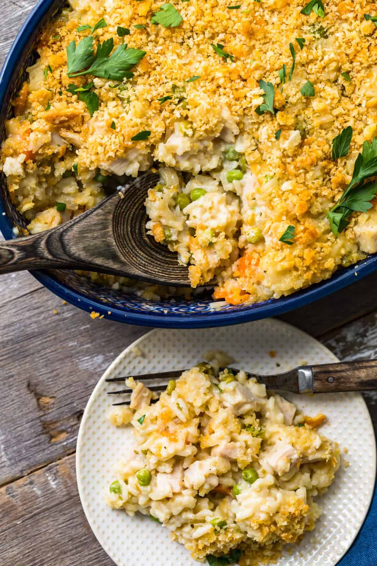 Turkey Rice Casserole served on a white plate