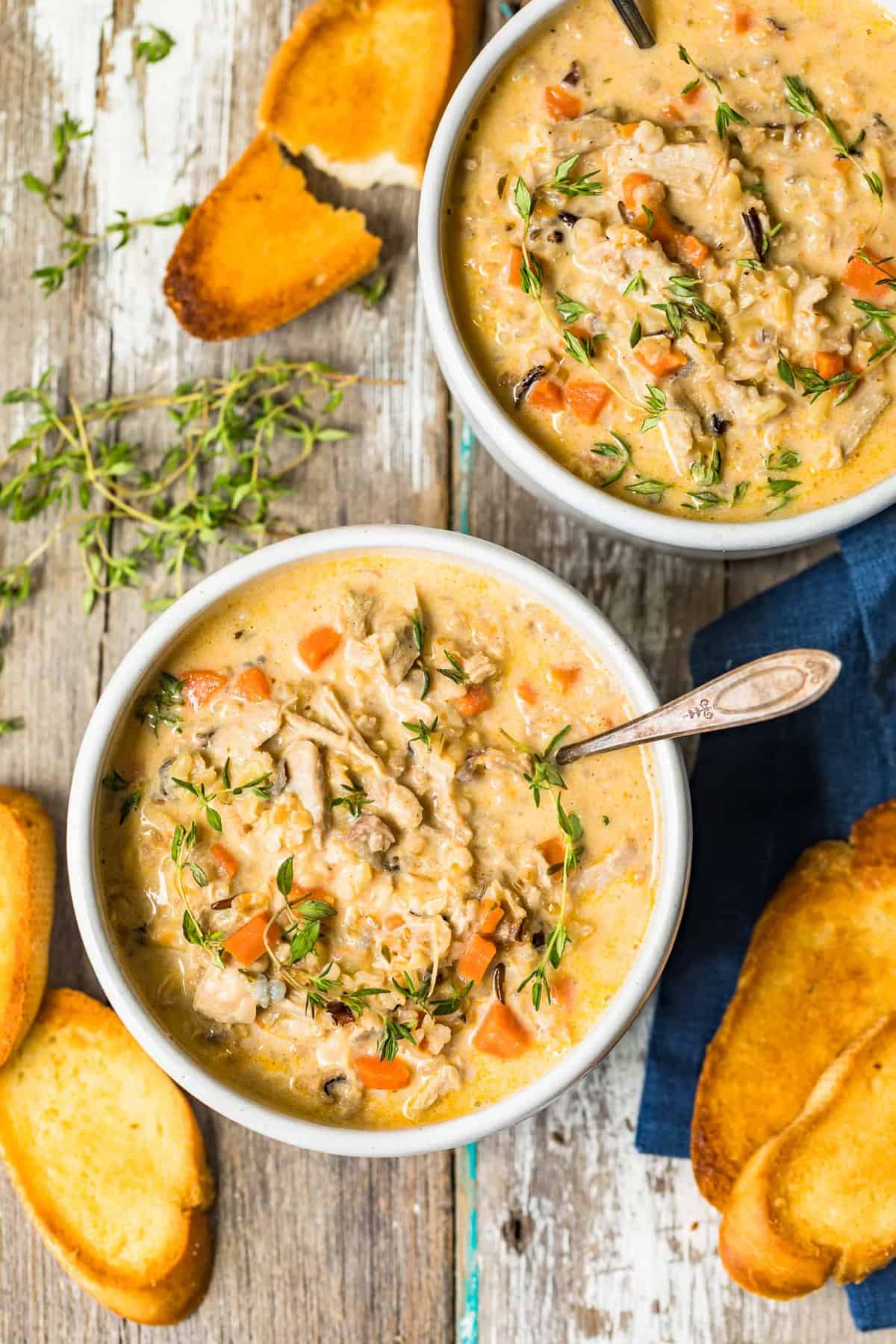 leftover turkey wild rice soup in bowls