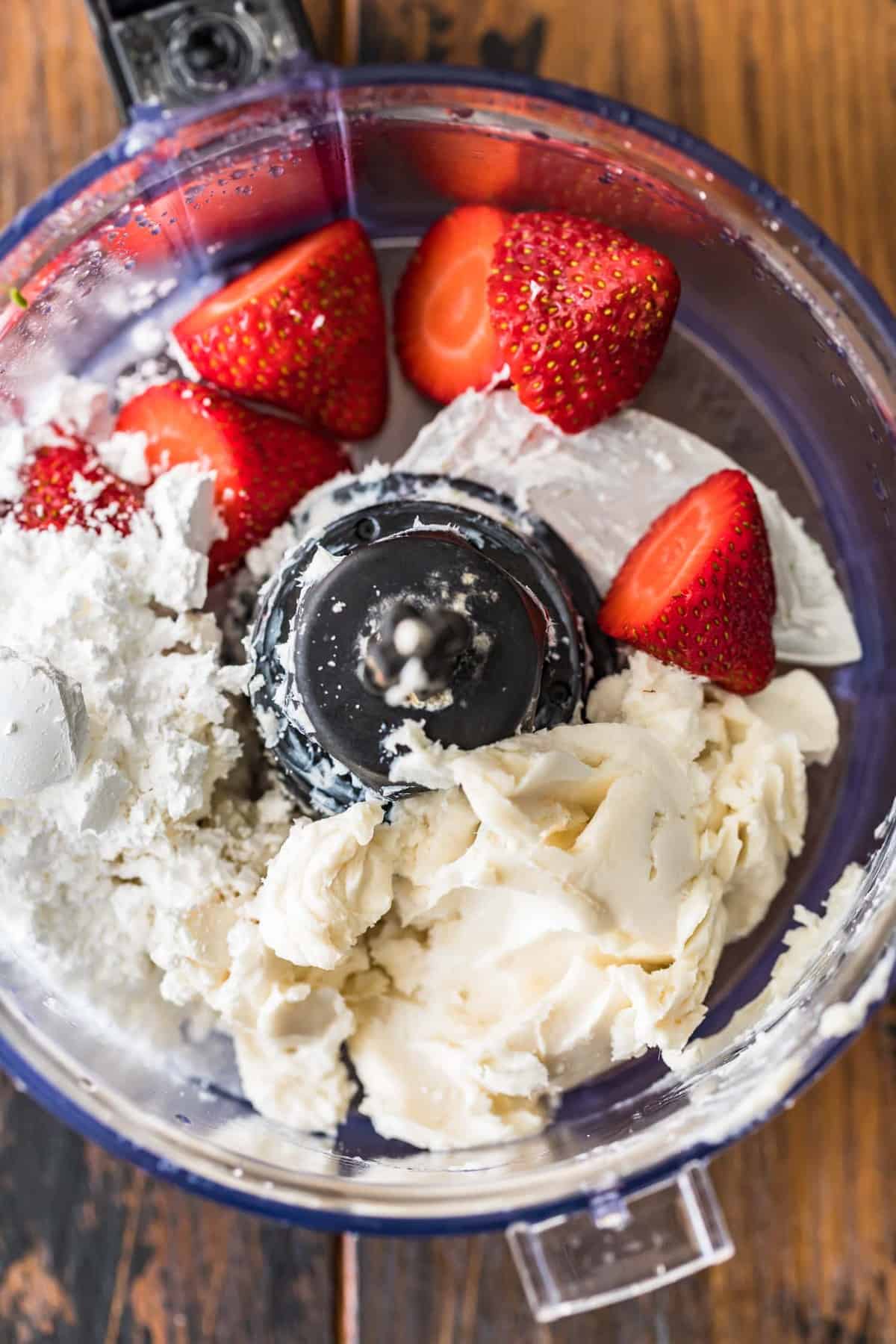 homemade strawberry butter ingredients in food processor