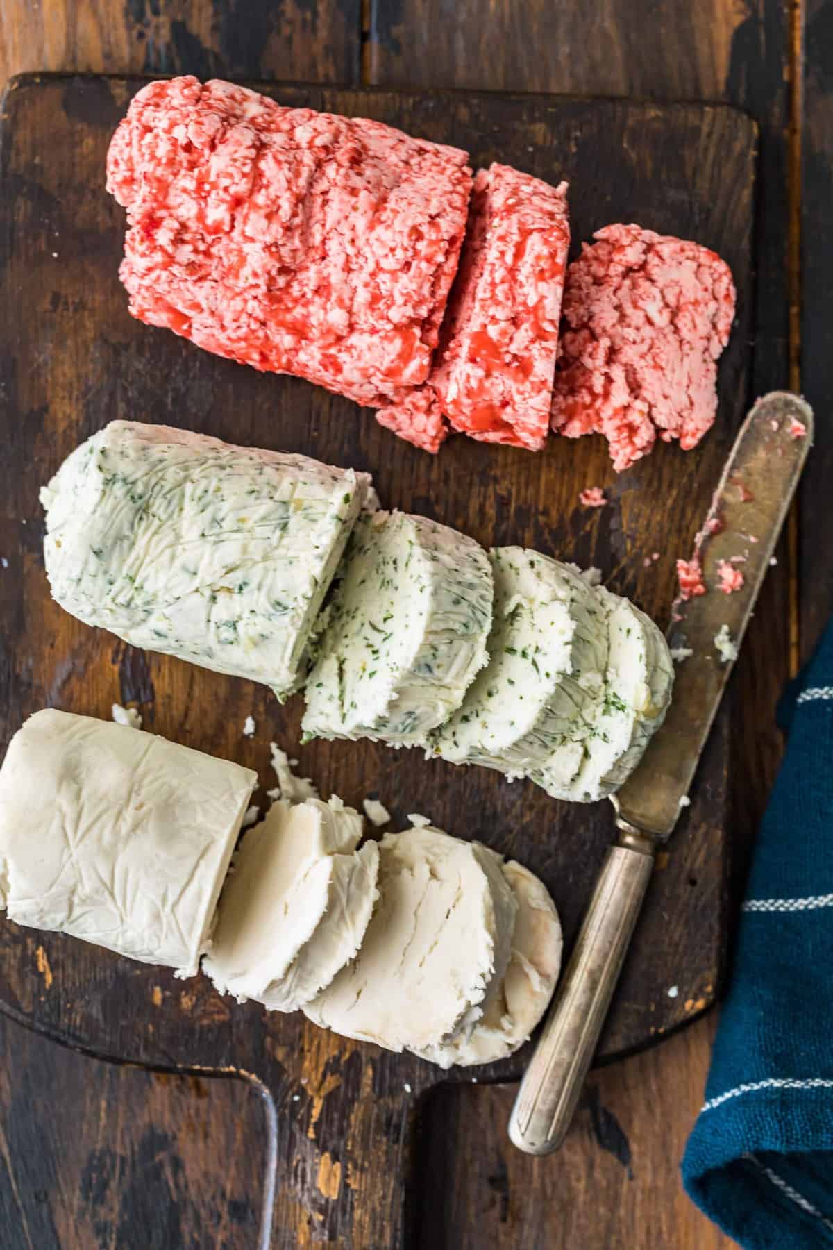 vegan butter three ways sliced on cutting board