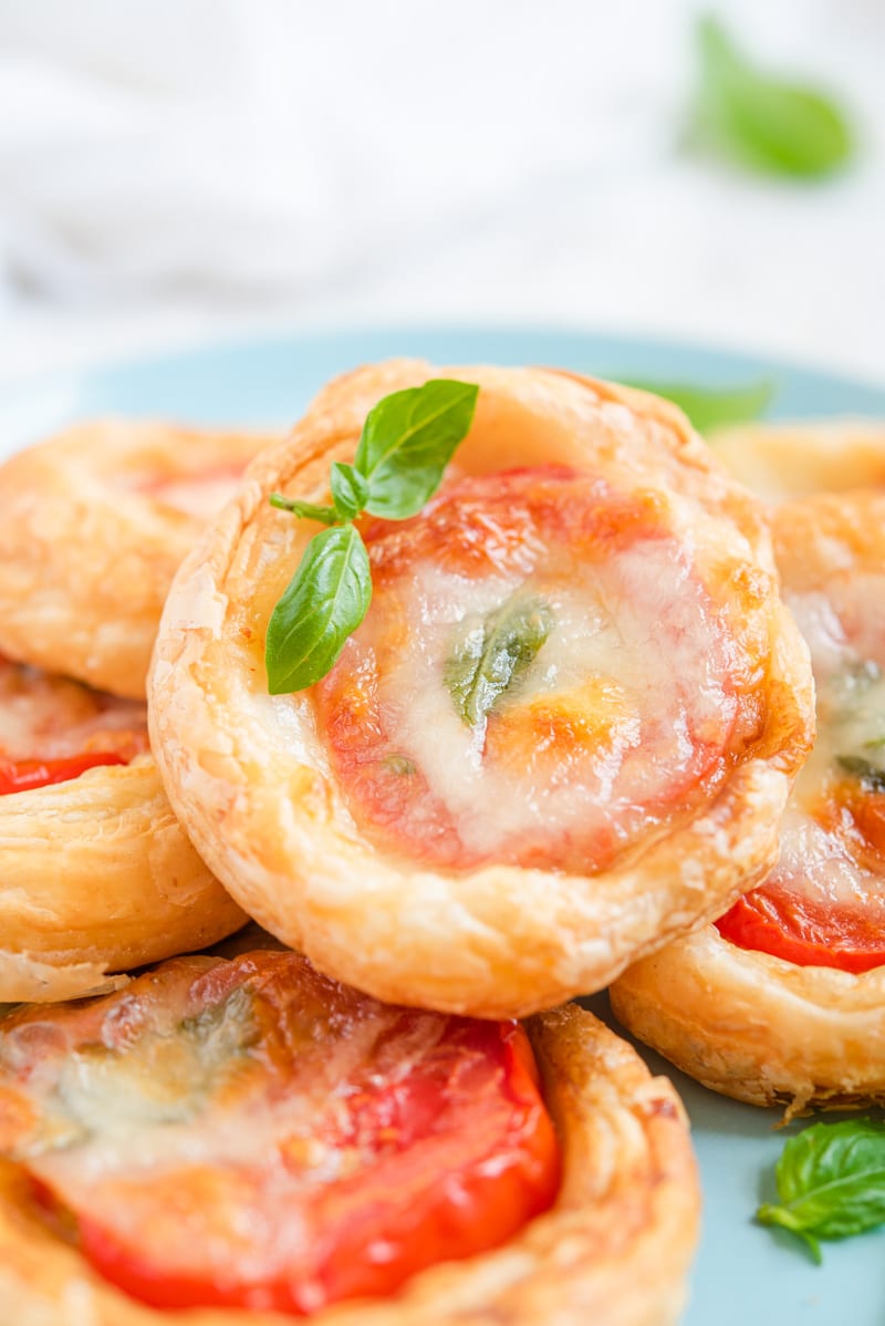 A close-up image of Caprese Mini Tarts.