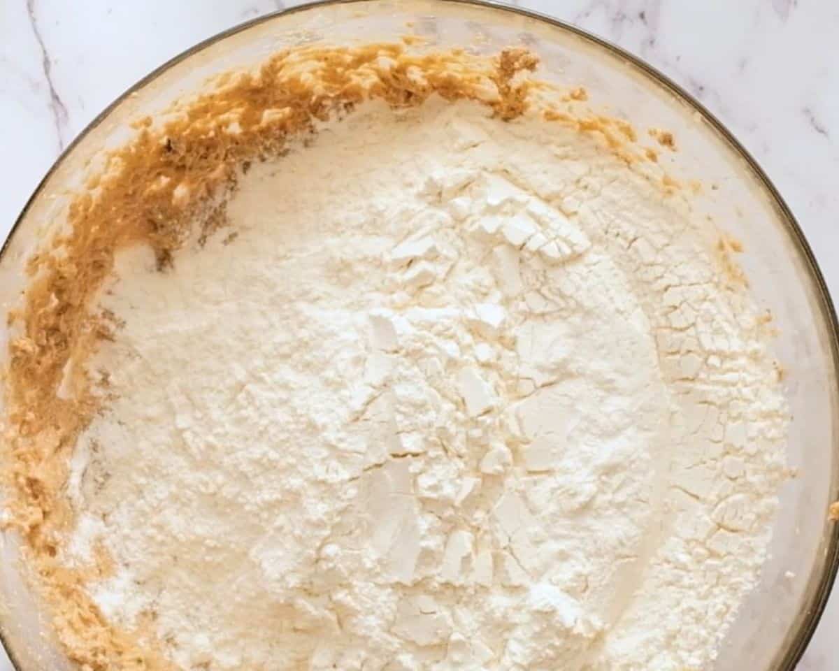 Combining wet and dry ingredients.