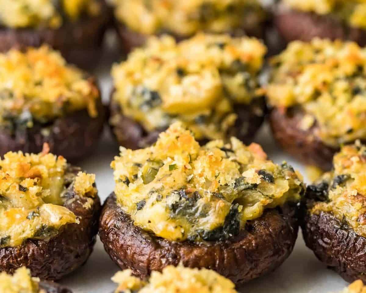 finished spinach stuffed mushrooms