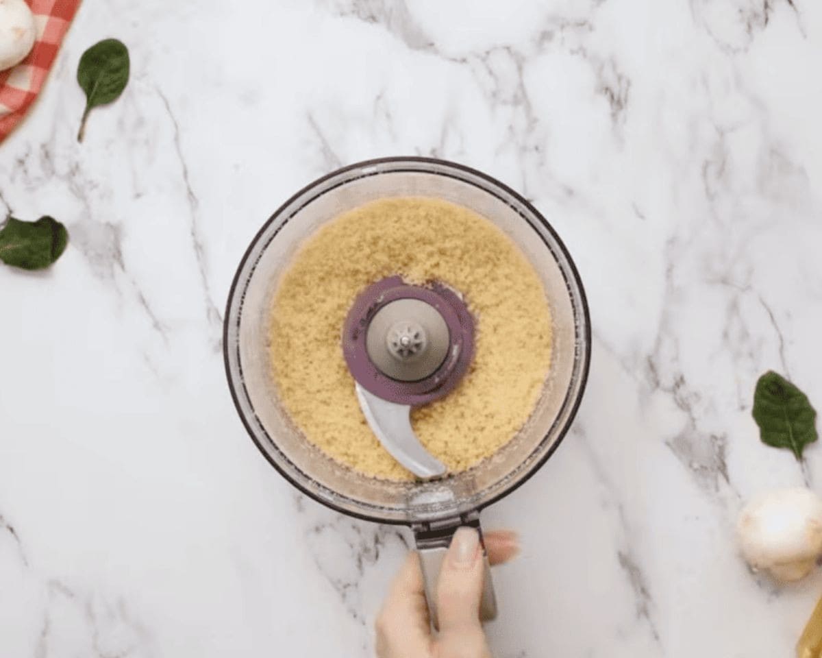 Stuffed mushroom topping in the food processor.