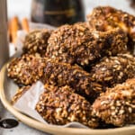 beer pretzel stacked on a plate