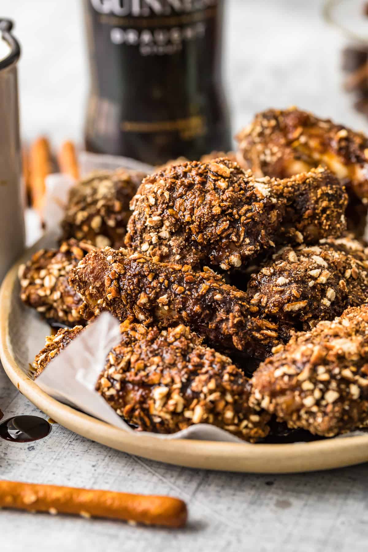 Batch of beer and pretzel chicken wings