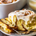 gooey cinnamon roll on a plate