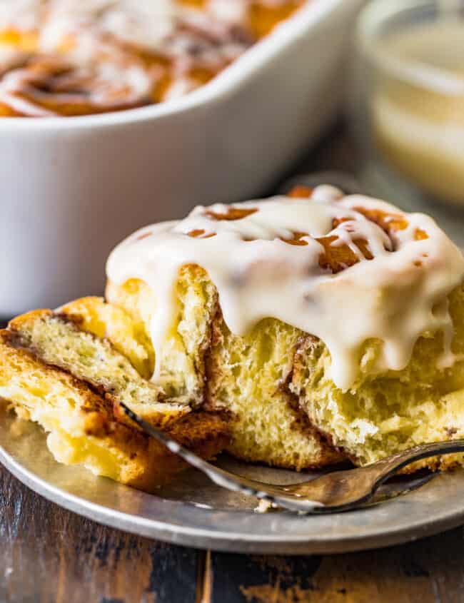 gooey cinnamon roll on a plate