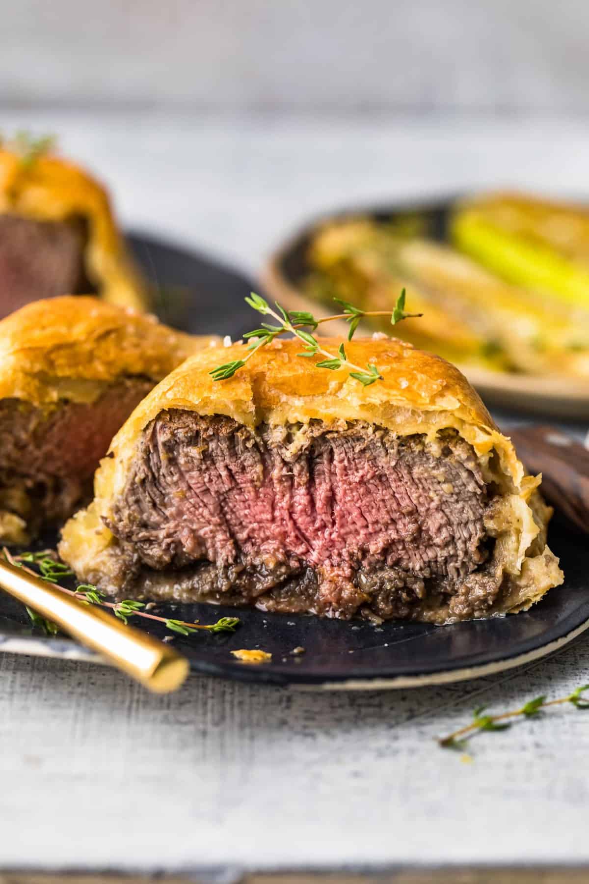 Close up of half of a beef wellington