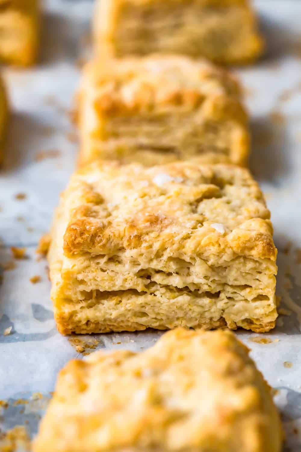 Stack of Easy Buttermilk Biscuits on a Baking Sheet.