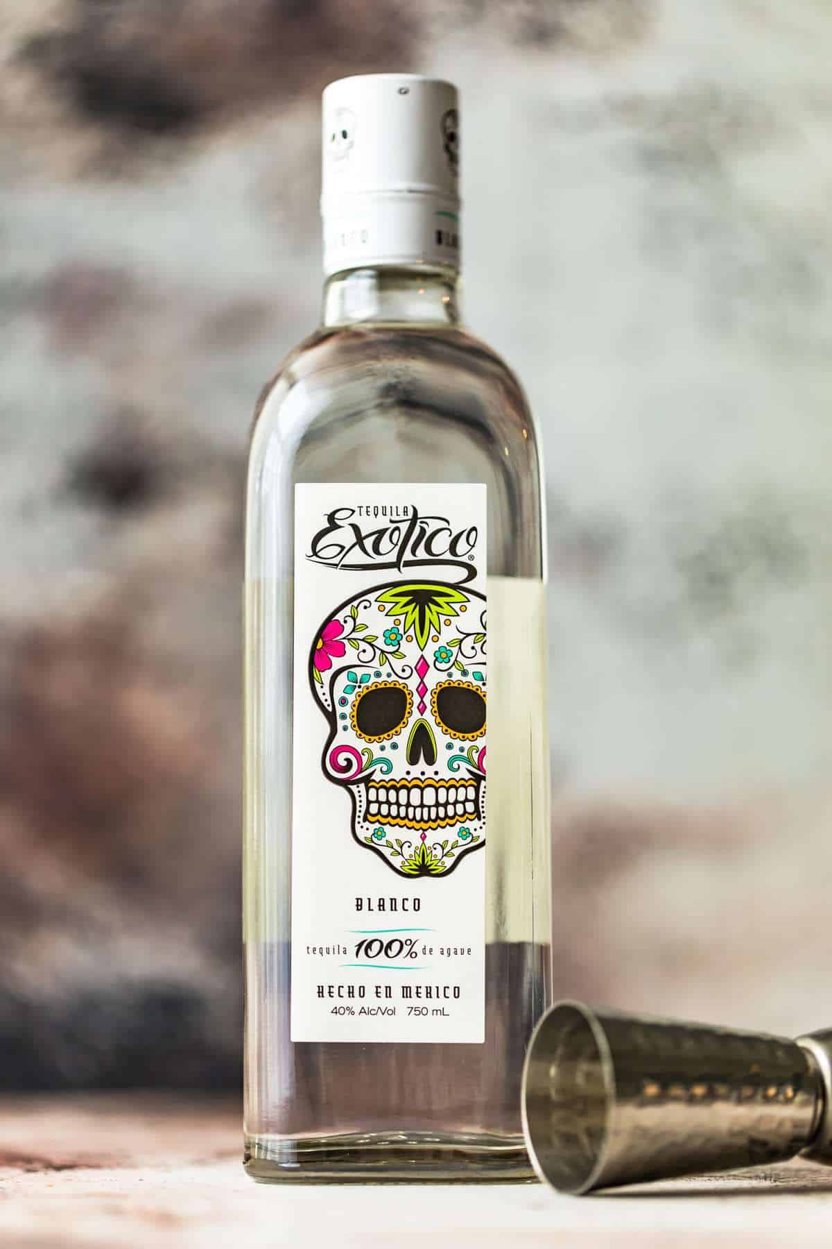Exotico Tequila bottle on a table