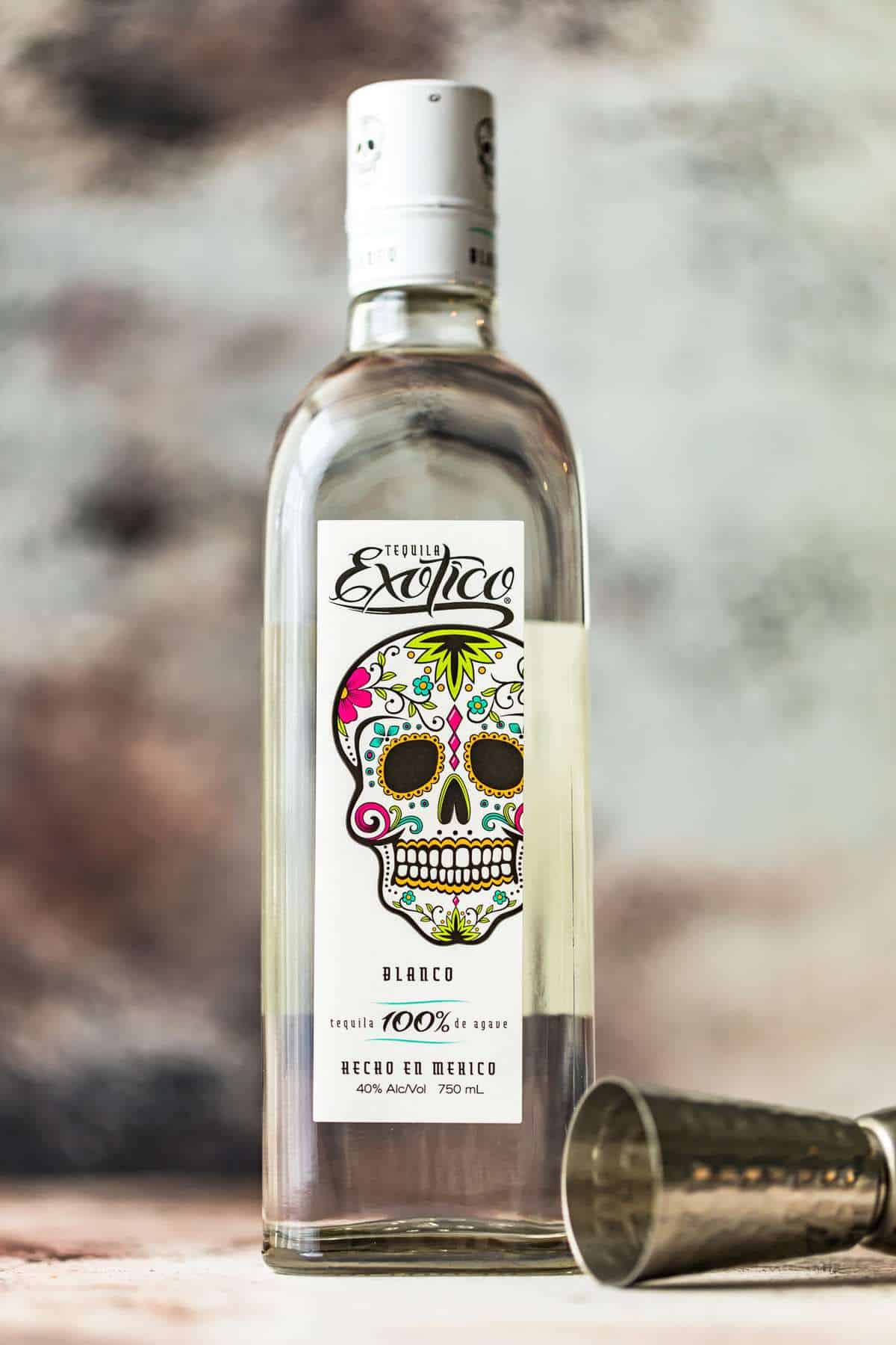 Exotico Tequila bottle on a table