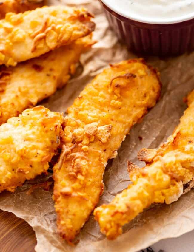 crispy baked chicken fingers on a dish