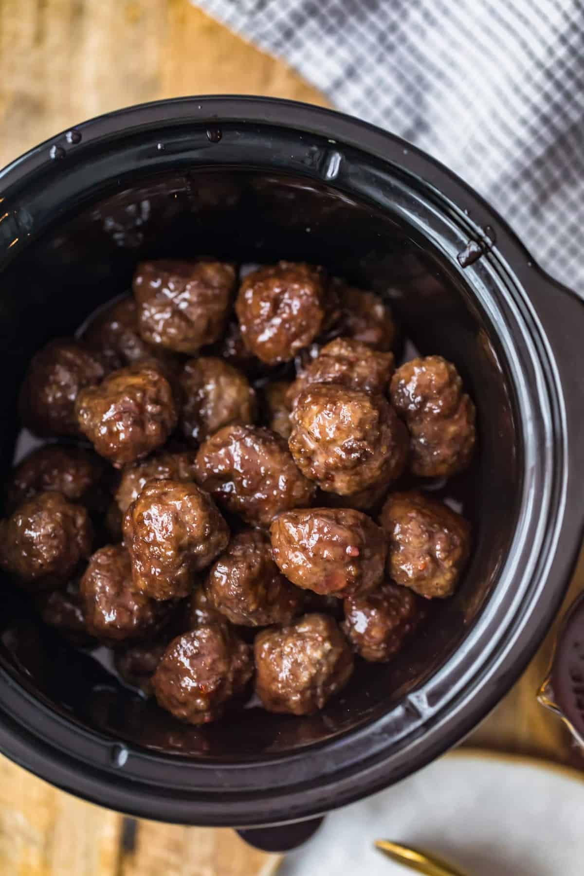 Grape Jelly Meatballs in a slow cooker