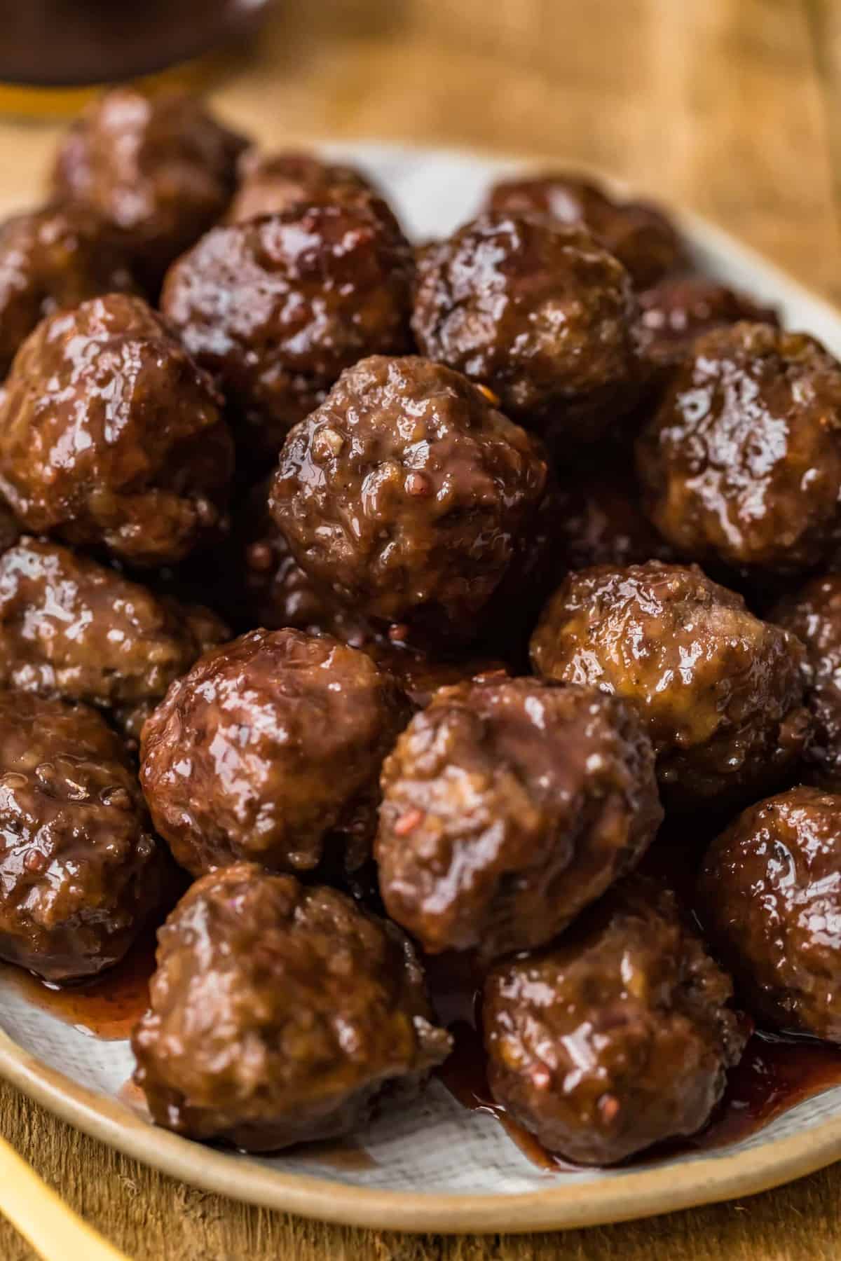 Close up of the finished Grape Jelly Meatballs