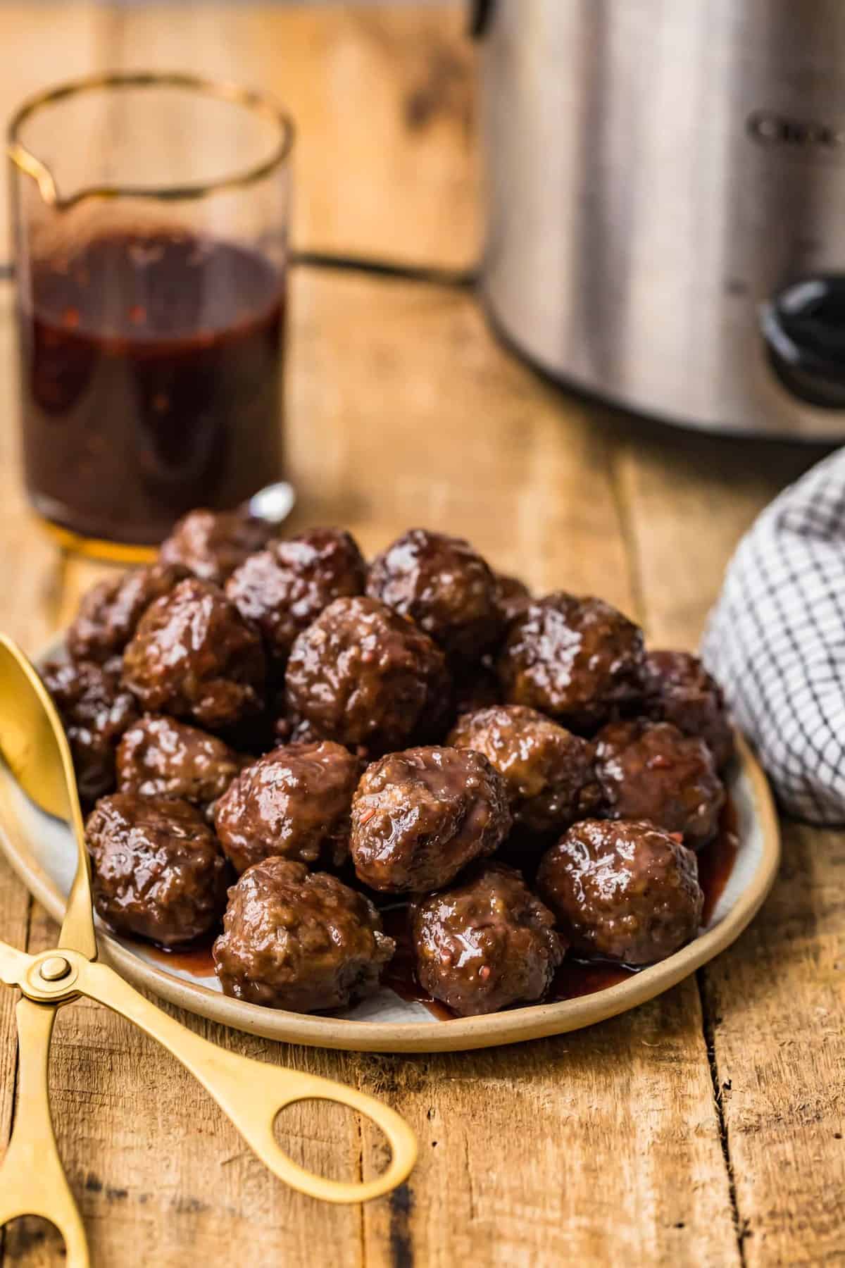 Grape Jelly Meatballs on a serving plate