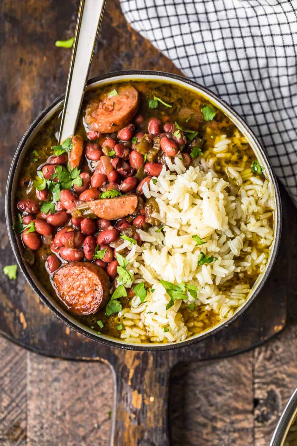 top down shot of red beans and rice