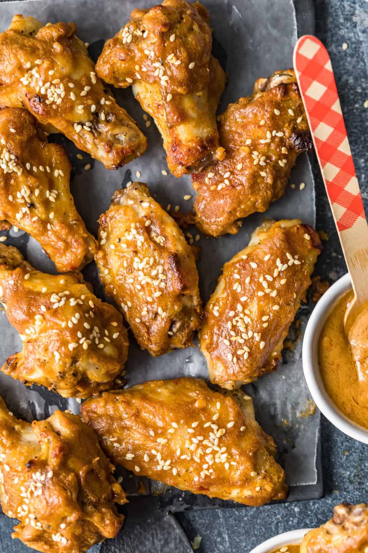 Thai Chicken Wings ready to serve with the peanut dip