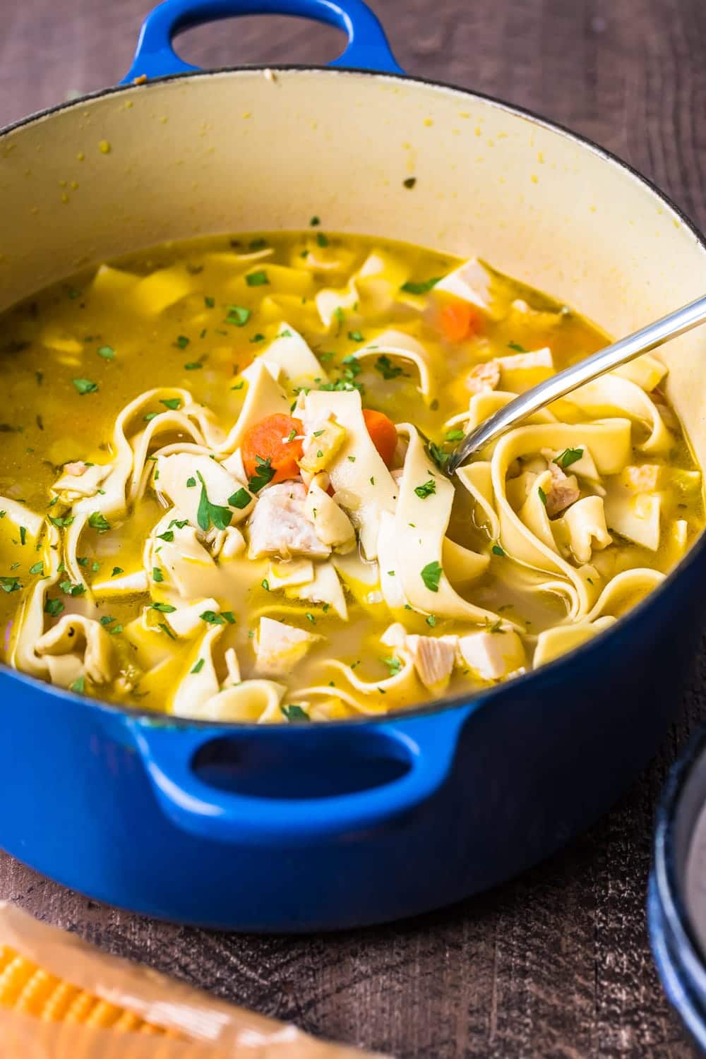 Close up of the noodles in the soup