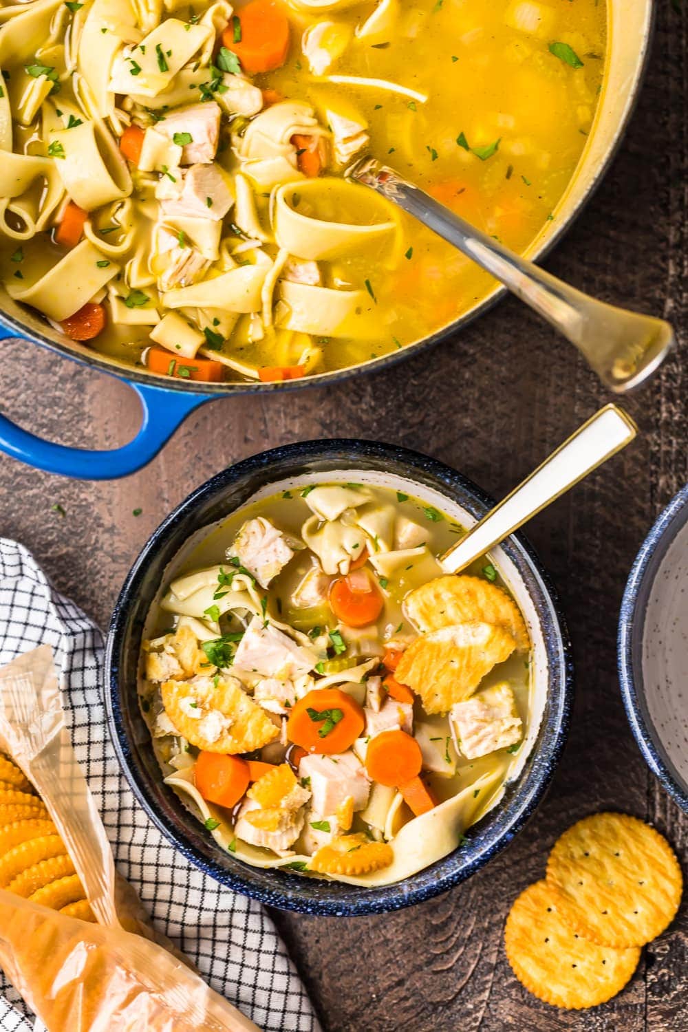 turkey noodle soup in a bowl ready to eat