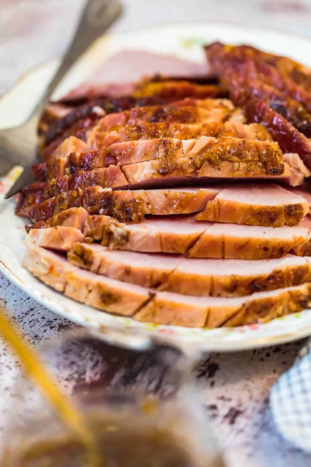Close up of slices of Marmalade Glazed Ham 