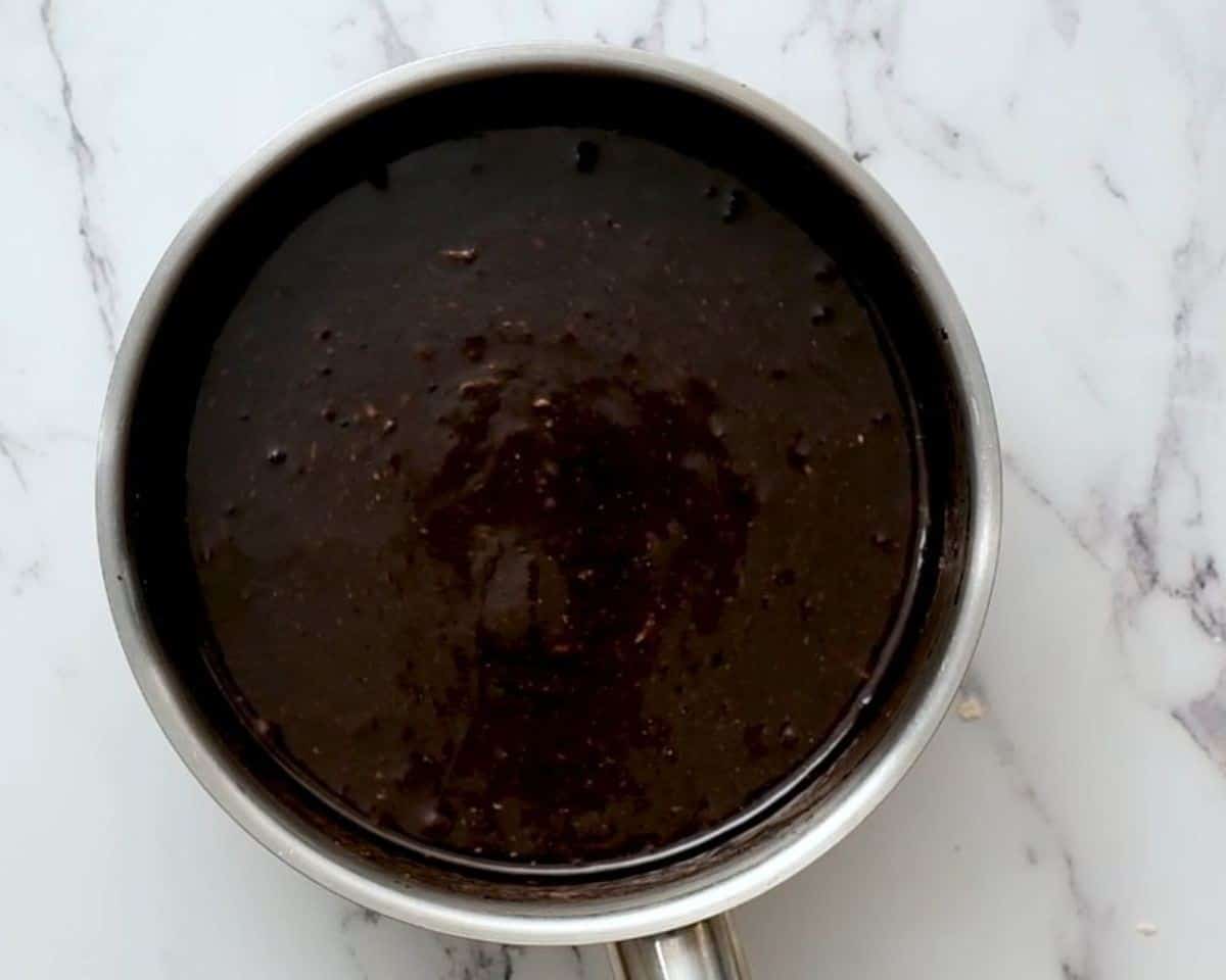 Cookie dough batter in a pot.