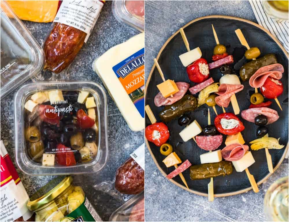 collage of packaging of ingredients then the made skewers