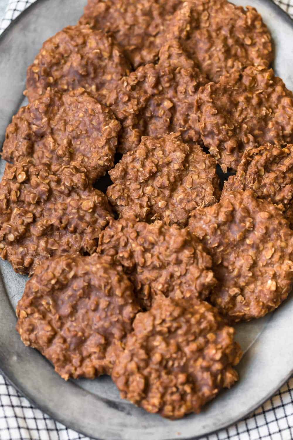 Close up of chocolate no bake cookies