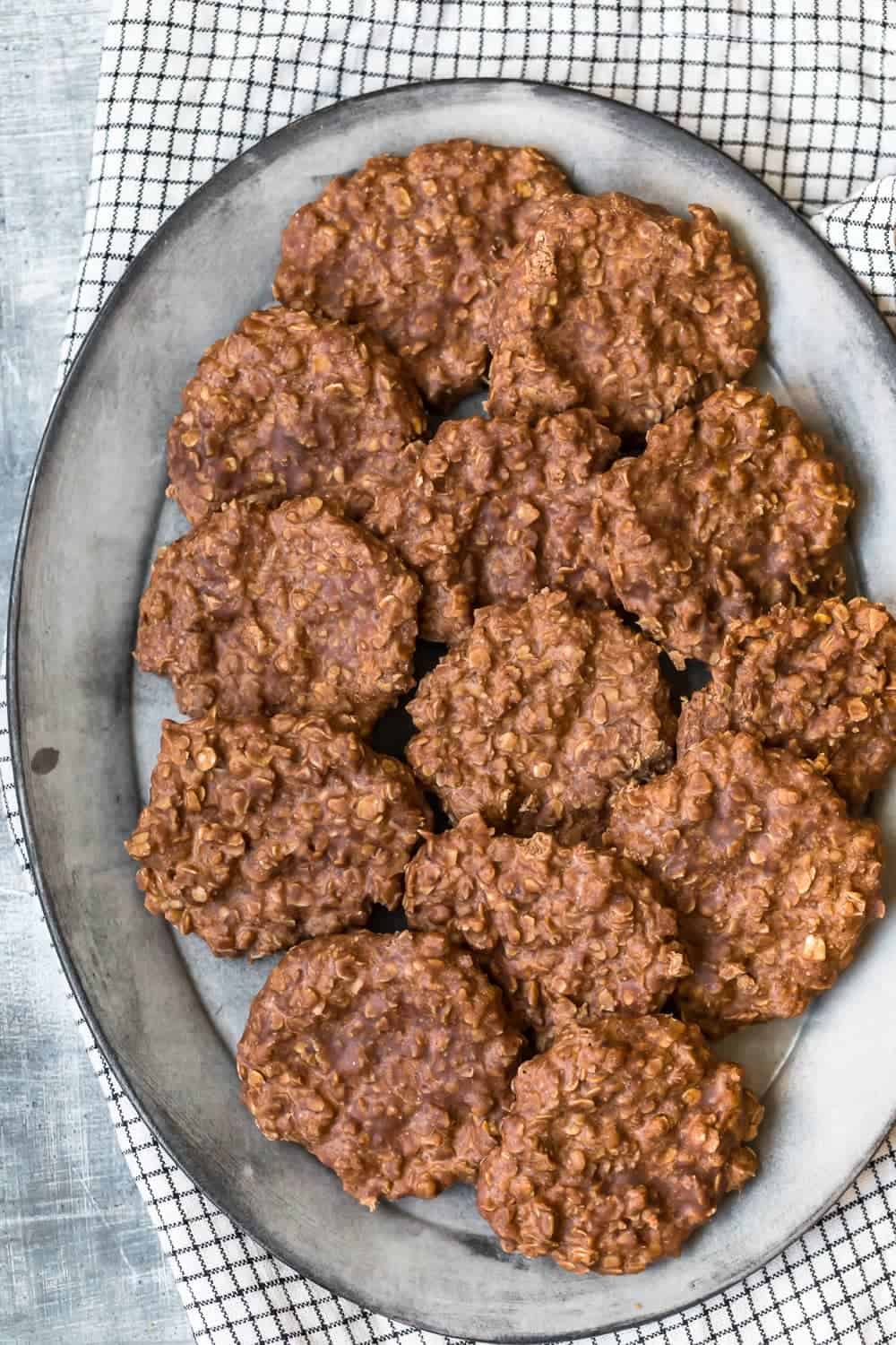 chocolate no bake cookies on a large serving plate
