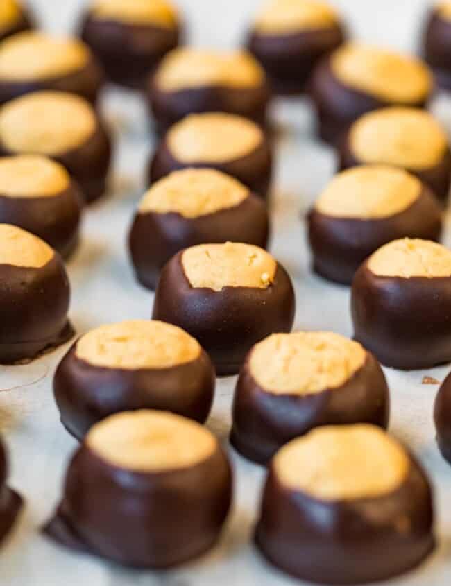 several buckeye candies on table