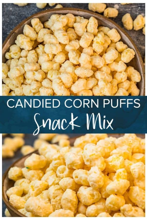 candied corn puff snack mix pinterest collage