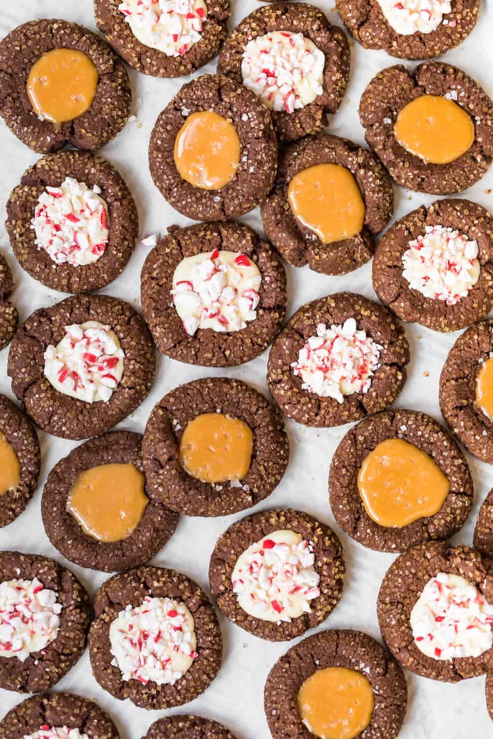 chocolate thumbprint cookies with different fillings